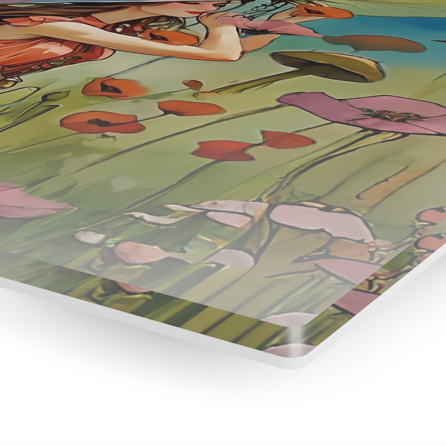 Acrylic Prints - Beautiful Girl in Flower Garden Summer Hat Impressionist Style