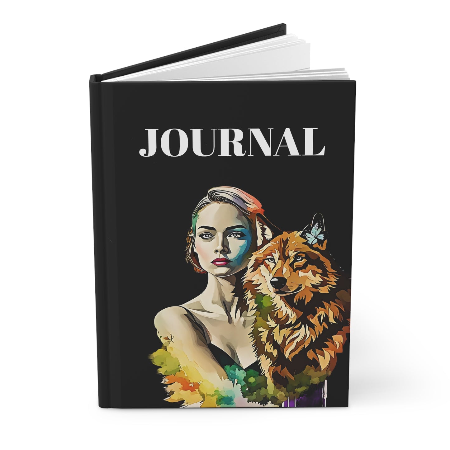 Hardcover Journal - The Girl with Spirit Animal Wolf/ Art