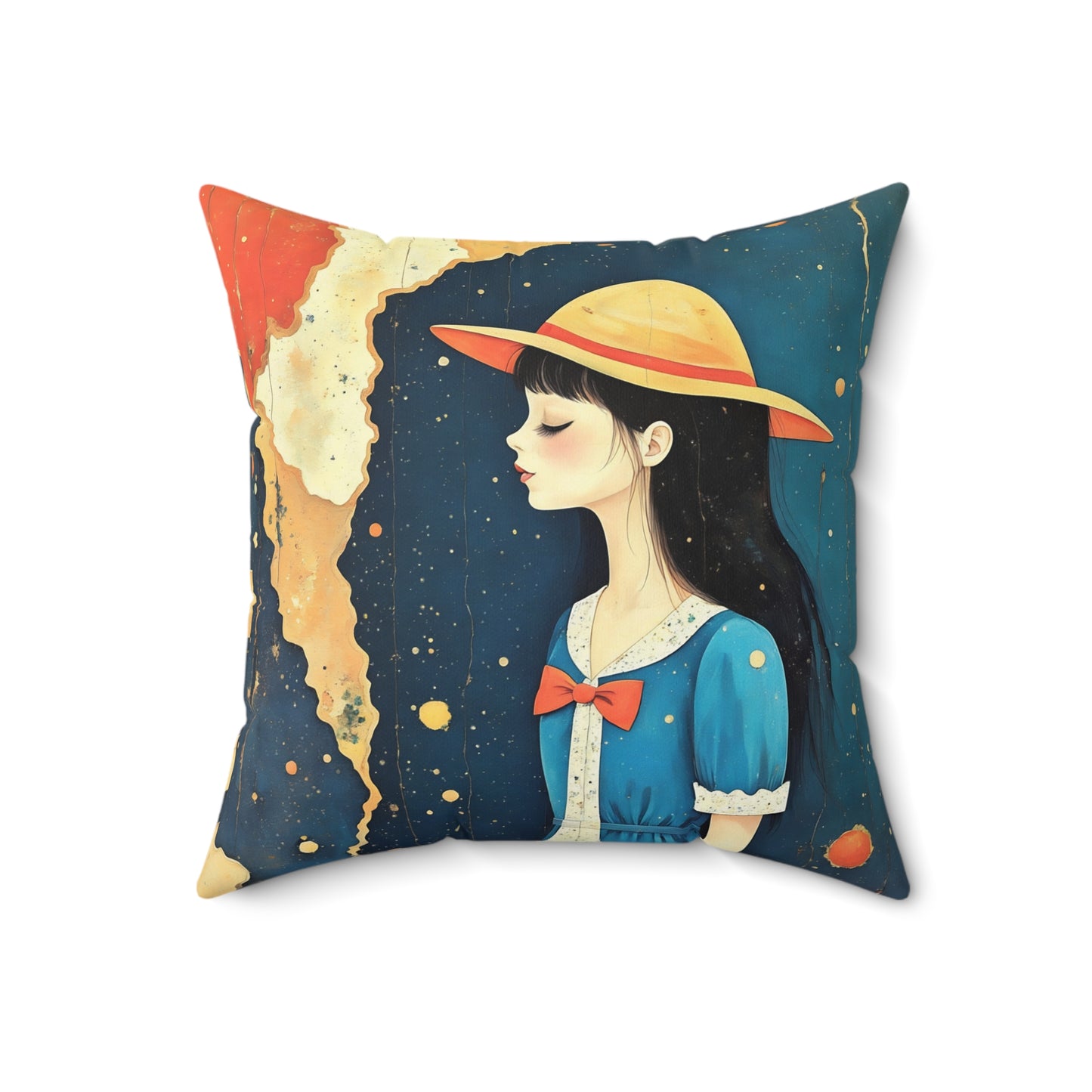 Madeline with yellow hat Square Pillow - by Fairyhill Studio