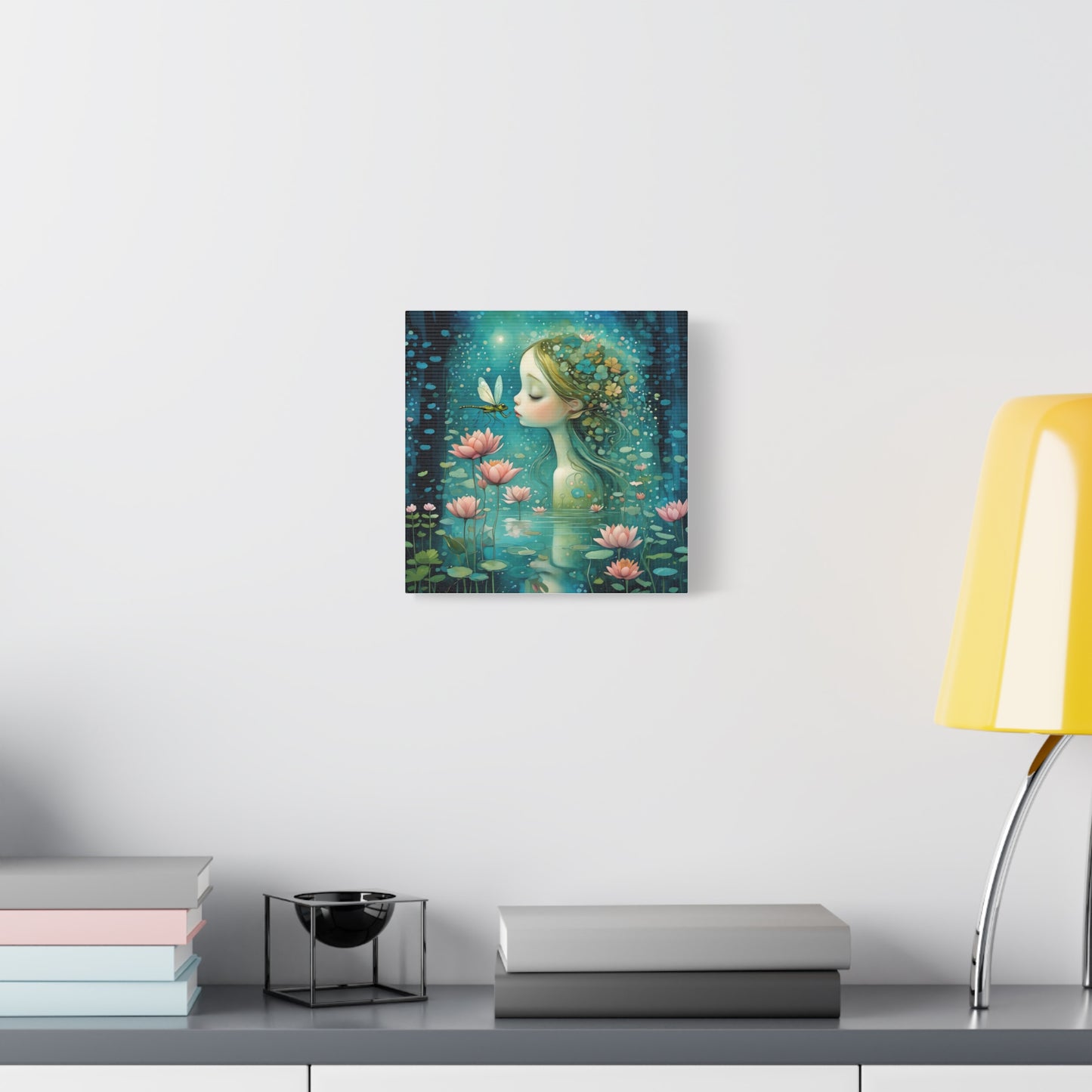 Whimsical Water  Fairy with a dragonfly Canvas Art - Enchanting Home Decor for Nature Lovers