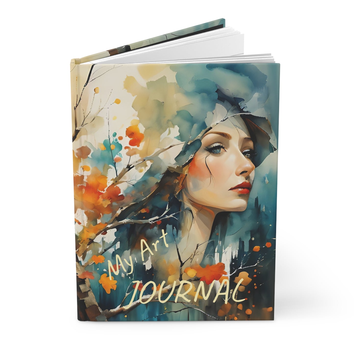 Hardcover Journal Matte - Fall Forest Woman Watercolor Art by Fairy Hill Studio
