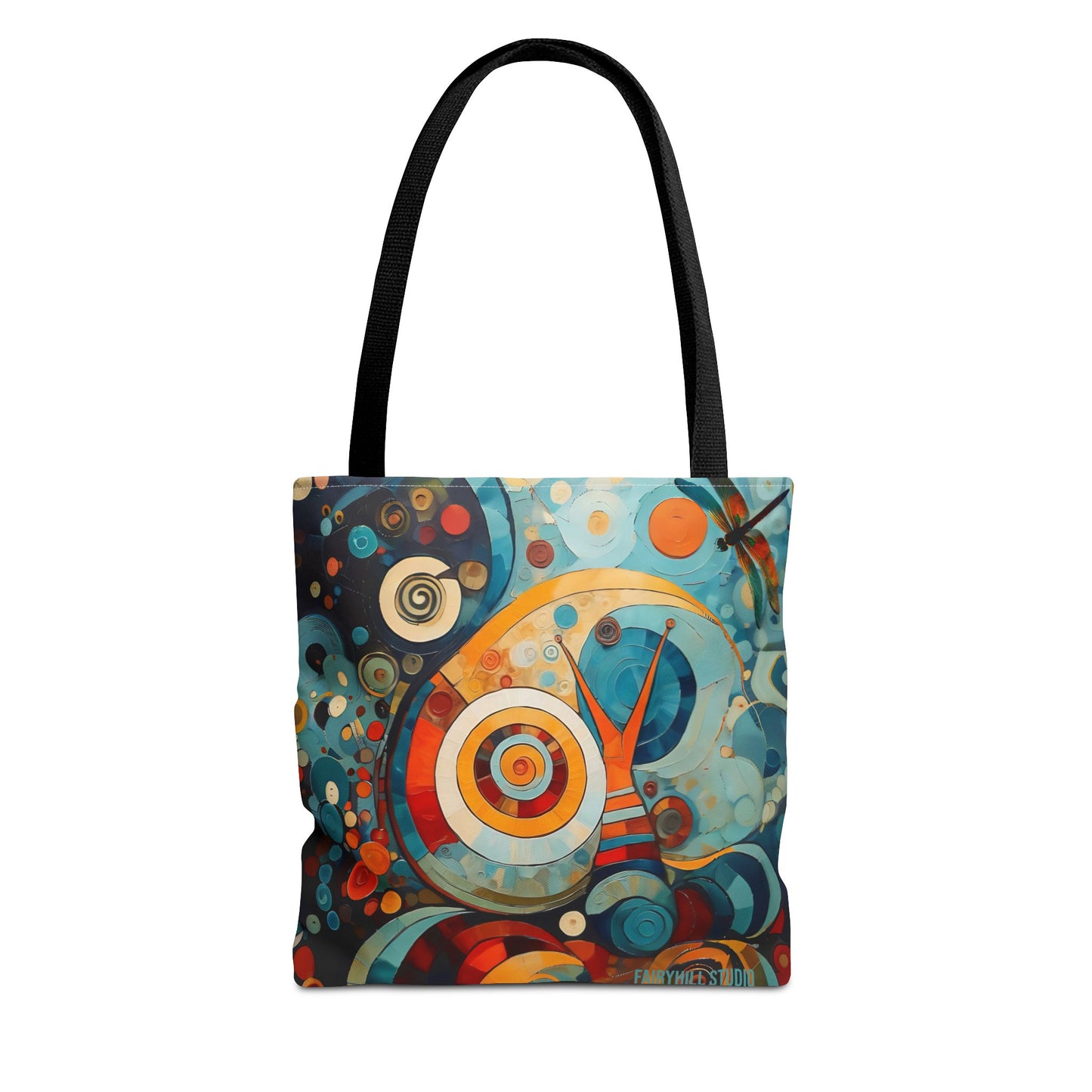 Canvas tote bag Art - Abstract Colorful Snail Dragonfly Circle