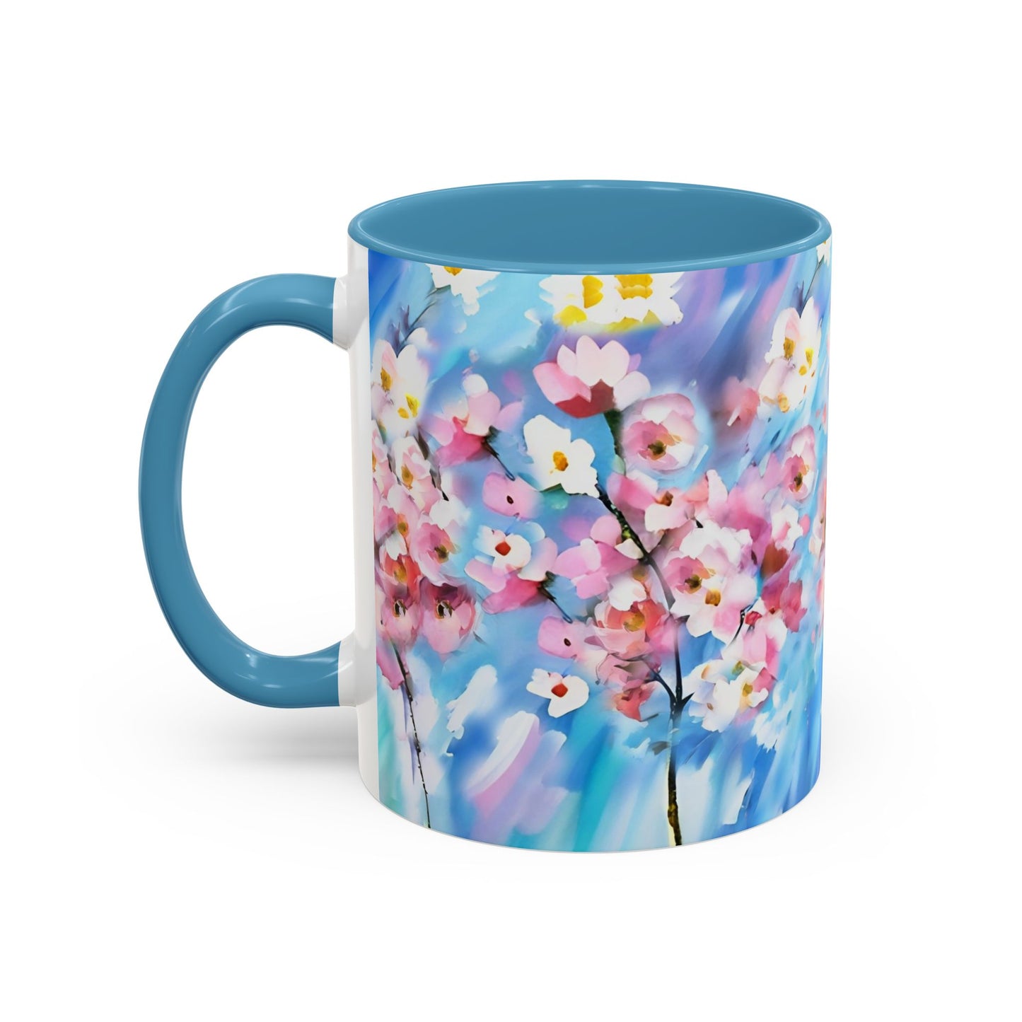 Coffee Mug - Floral Cherry Blossoms Canvas on Blue Sky Background