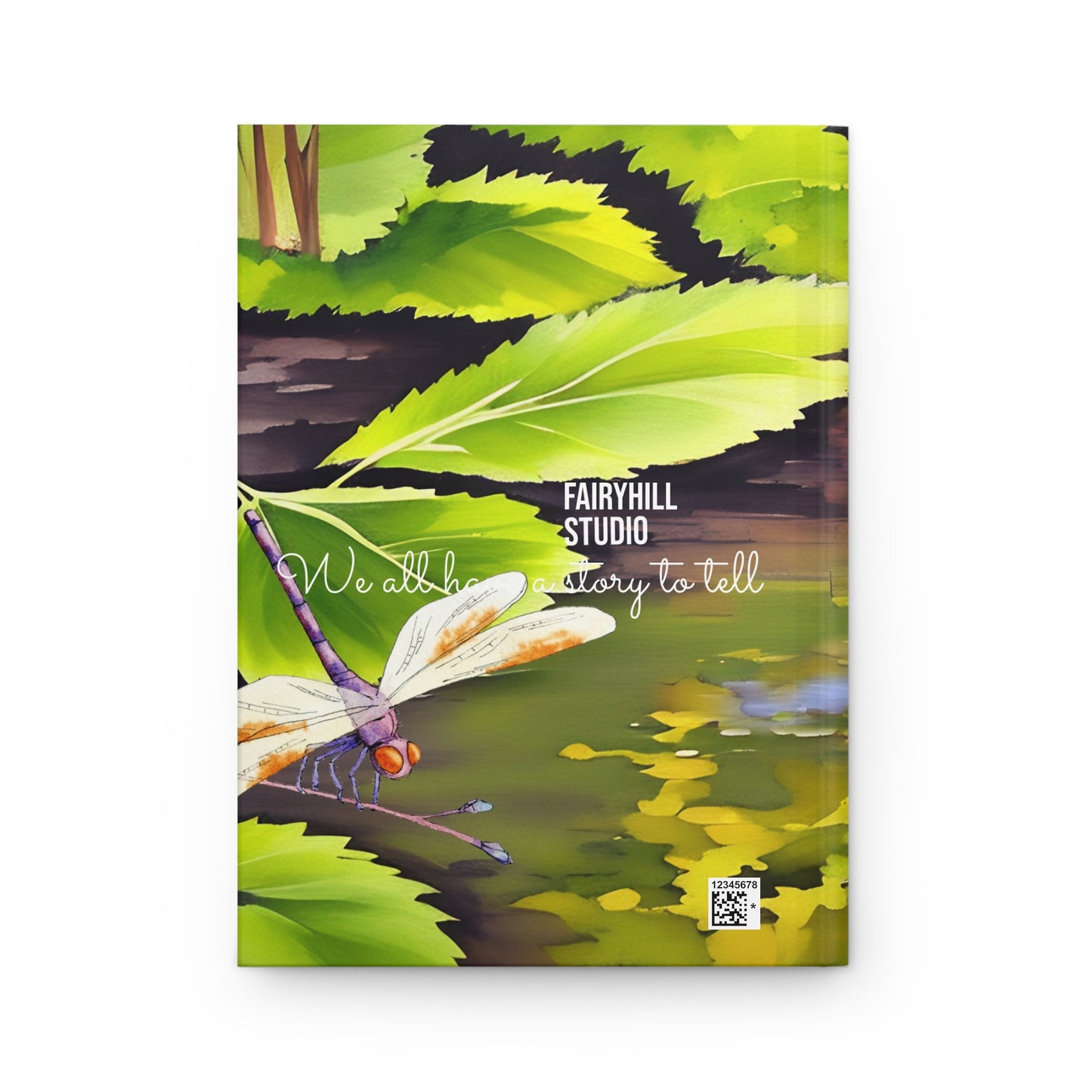 Hardcover Journal Matte -Frogs and a Dragonfly in a Pond