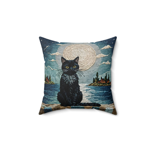 Black Cat Moonlight Pillow