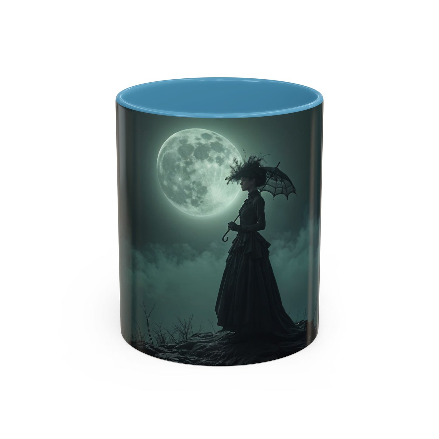 Coffee Mug - Victorian Woman with Umbrella Full Moon Art by fairyhill Studio