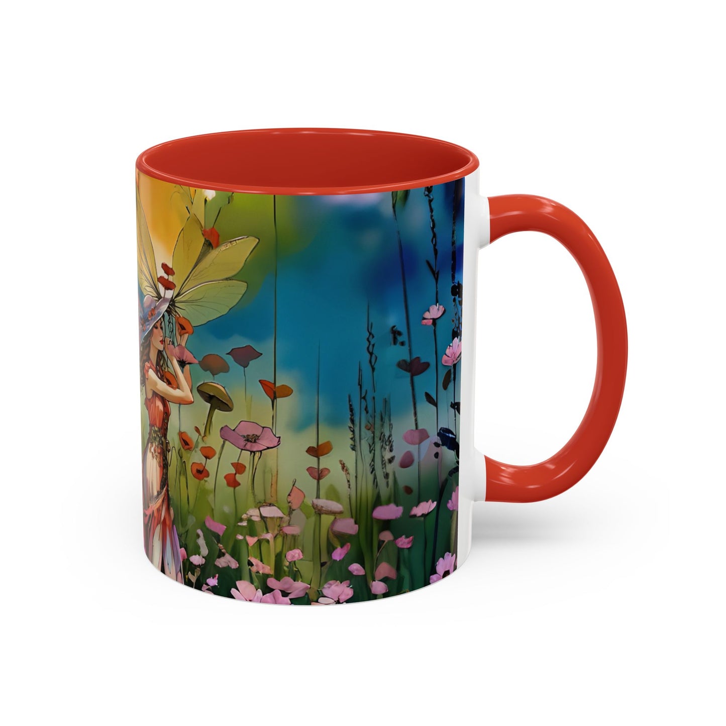 Mug - Lovely Romantic Girl Gathering Flowers in Summer Field