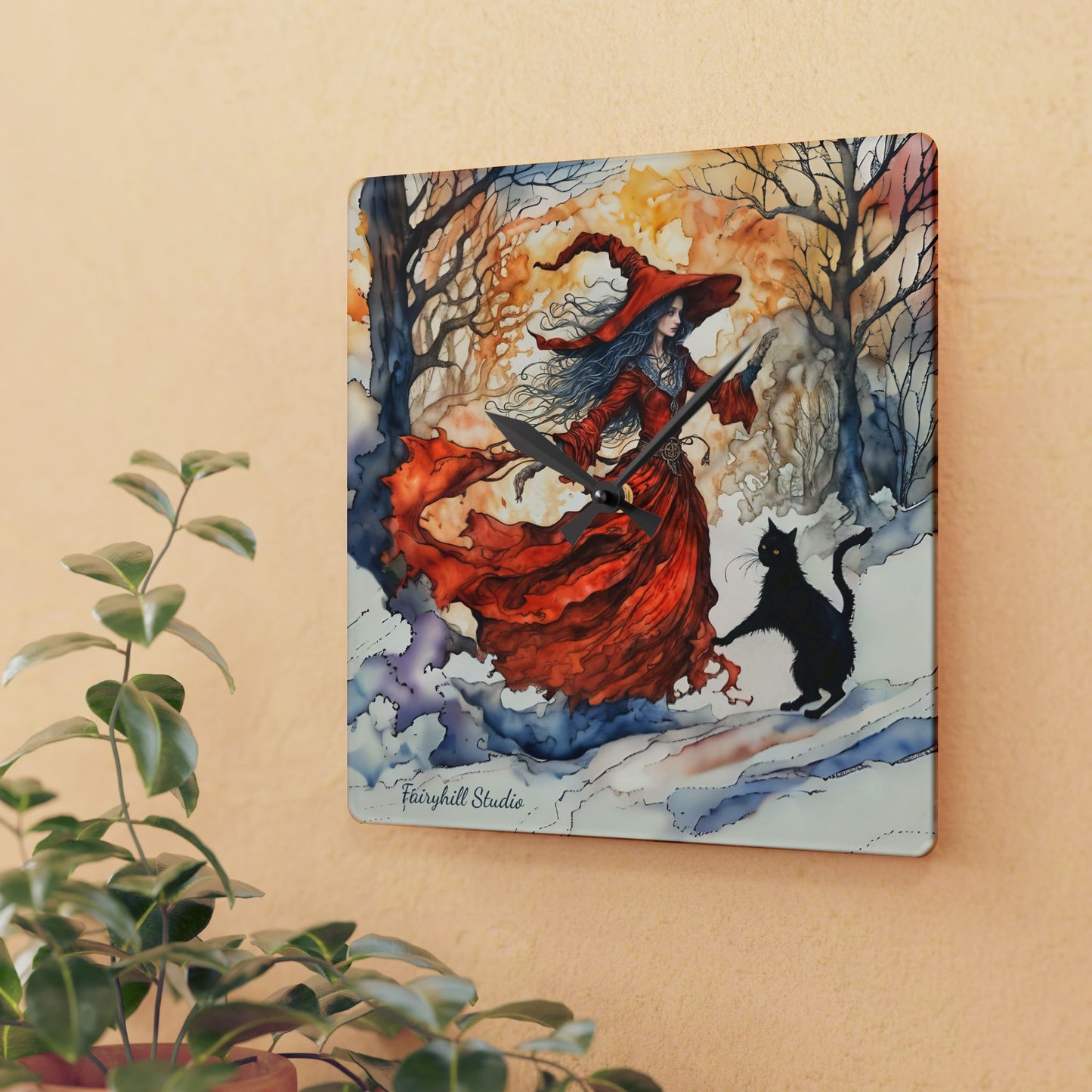 Crimson witch - by Fairyhill Studio  Wall clock  Gift   Acrylic Wall Clock