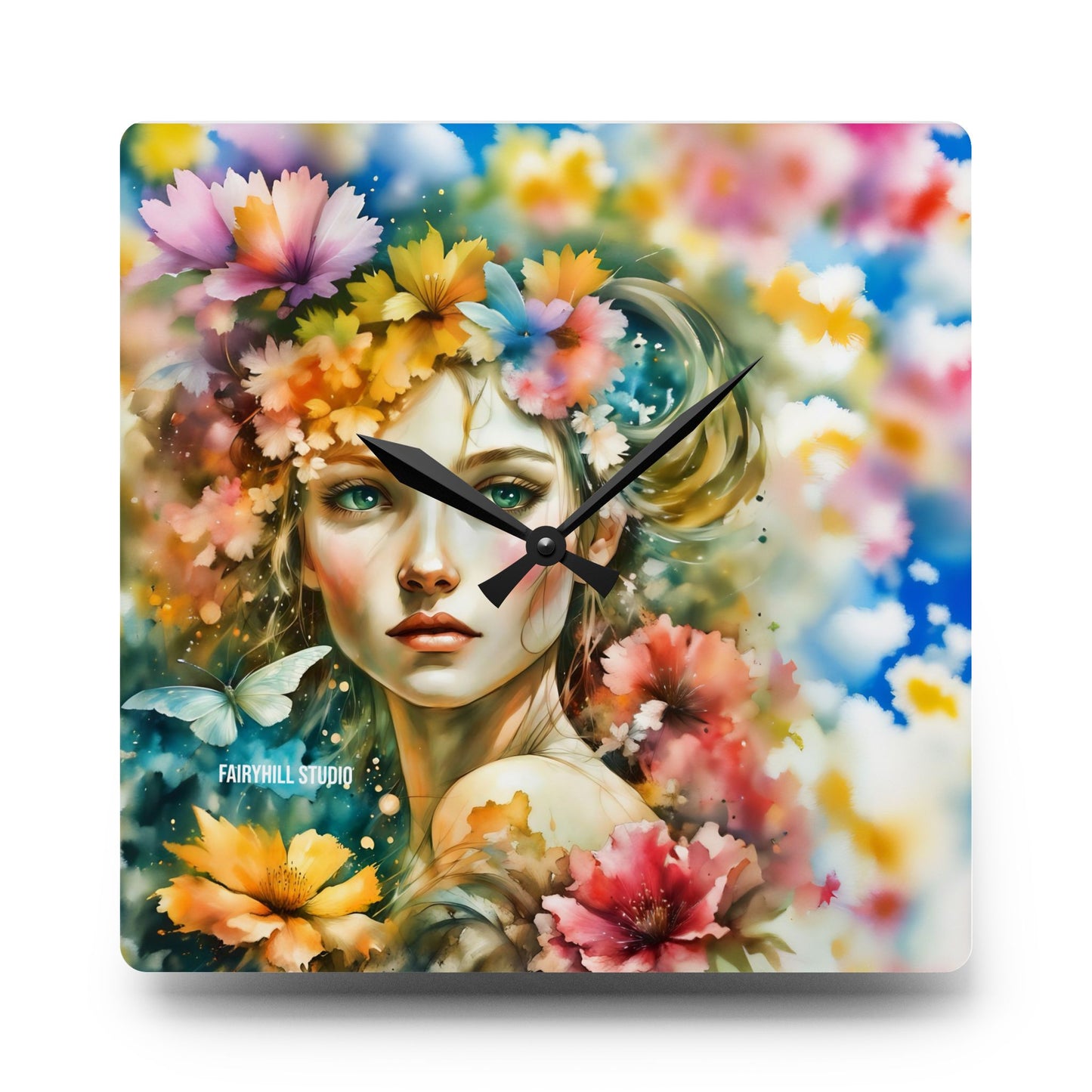 Wall Clock -Lady with Flowers art Acrylic Wall Clock