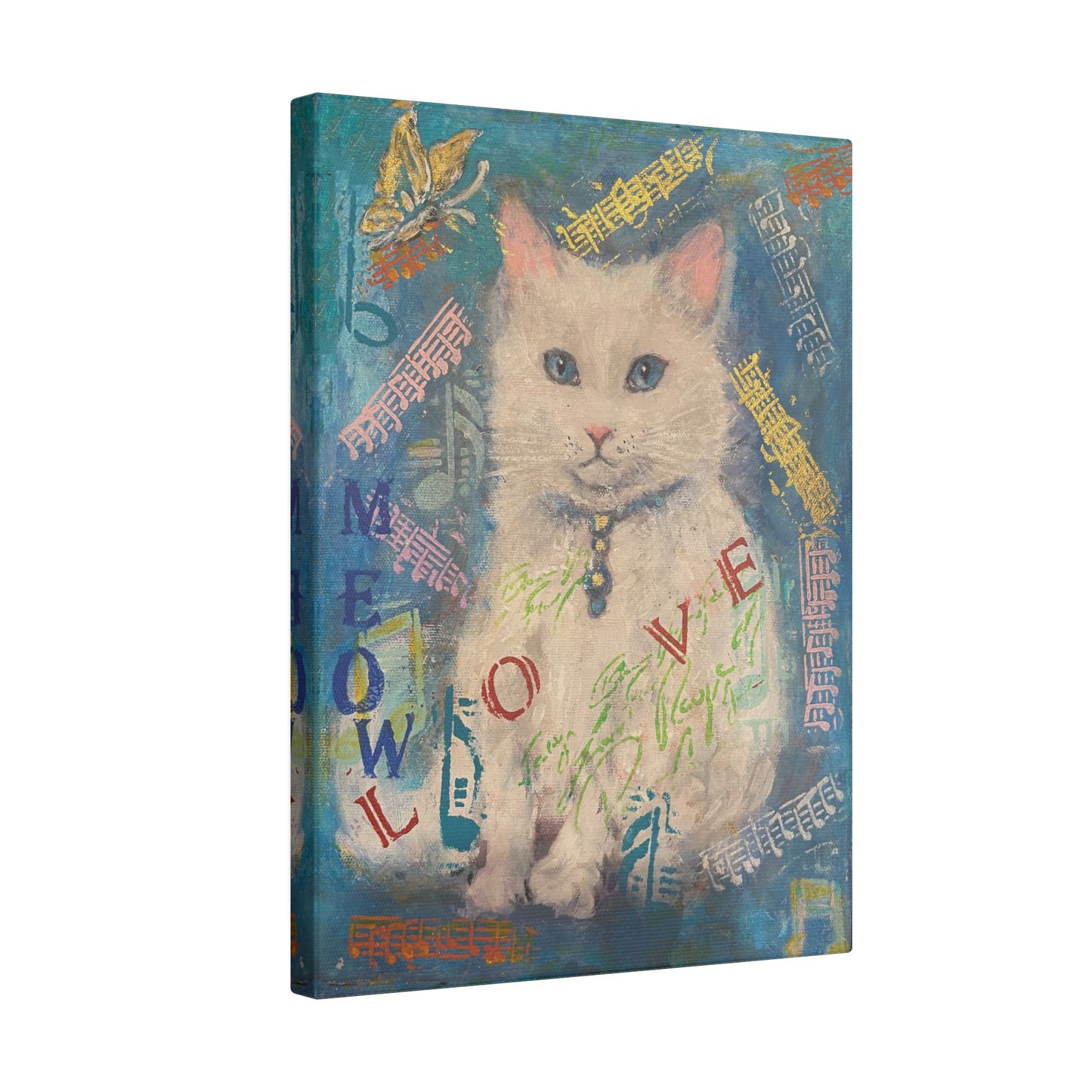 Canvas Wall Art: White Cute Cat Matte Canvas, Stretched, 0.75" by FairyHill Studio