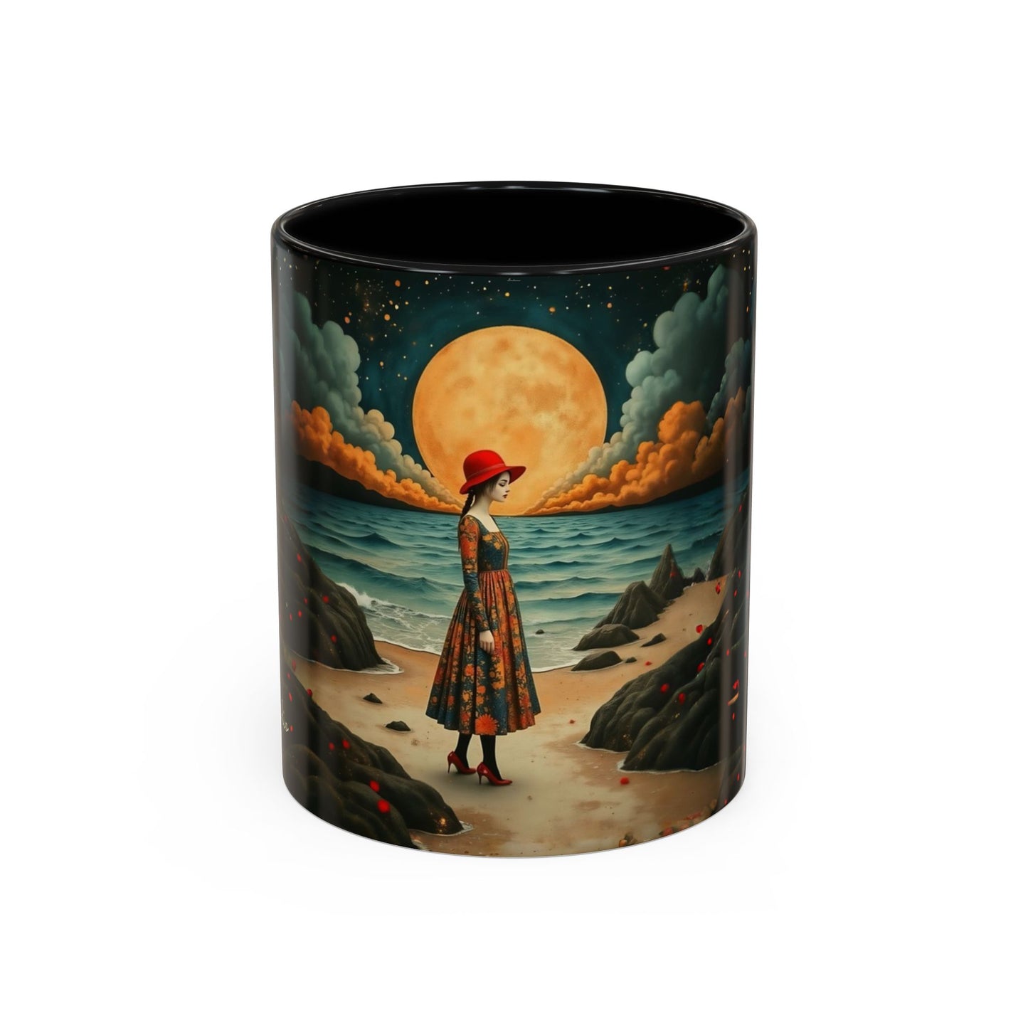 Moon girl wit red hat Art-Themed Coffee Mug - 11 & 15oz Accent Mug for Musroom Fsiry Lovers