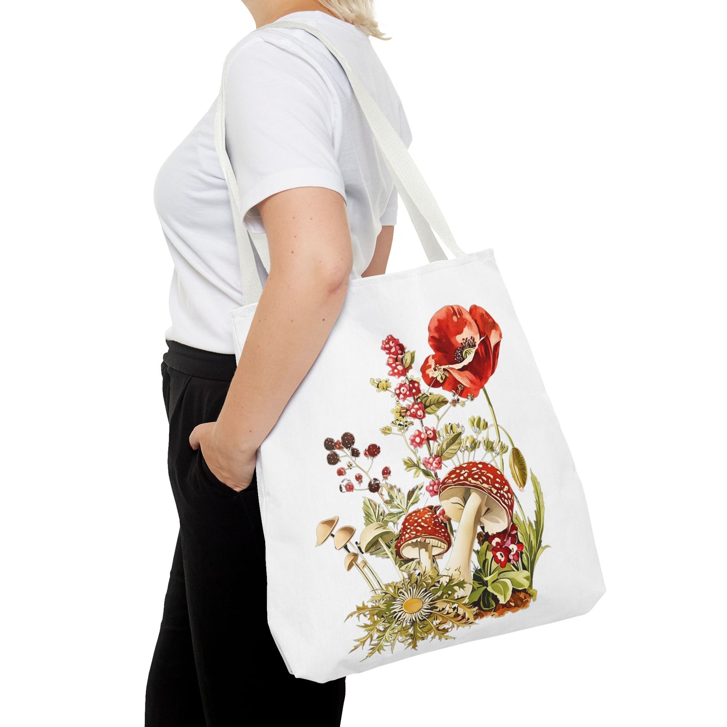 Tote Bag - Red Poppies and Amanita Muscaria Mushrooms Art Print