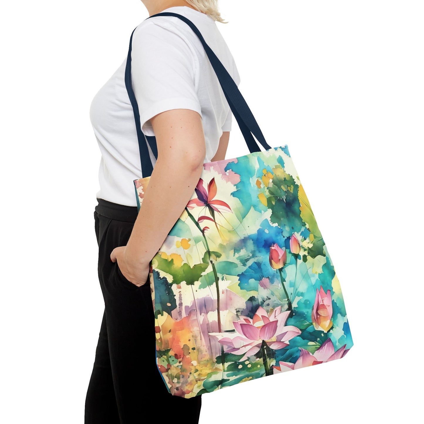 Tote Bag with lotus flower art(AOP)