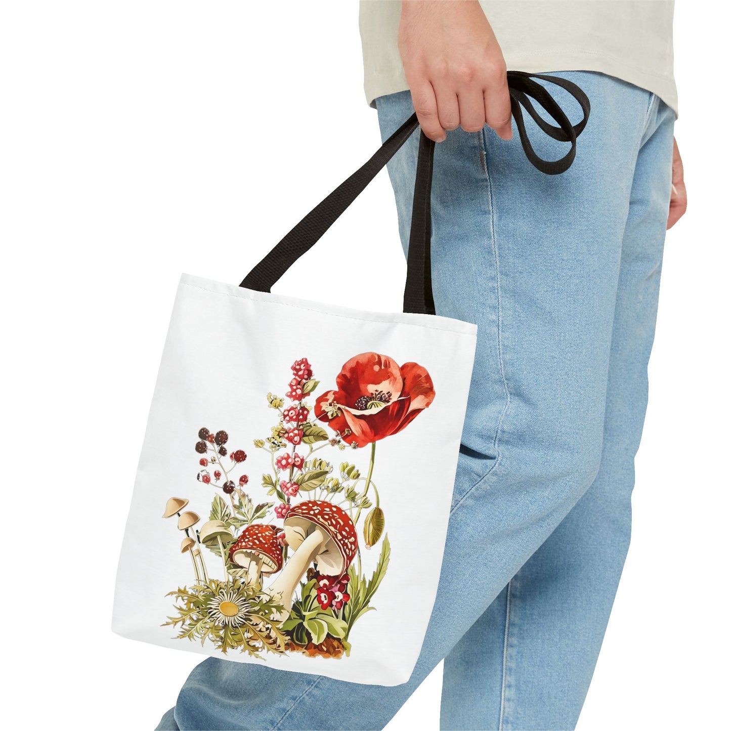 Tote Bag - Red Poppies and Amanita Muscaria Mushrooms Art Print