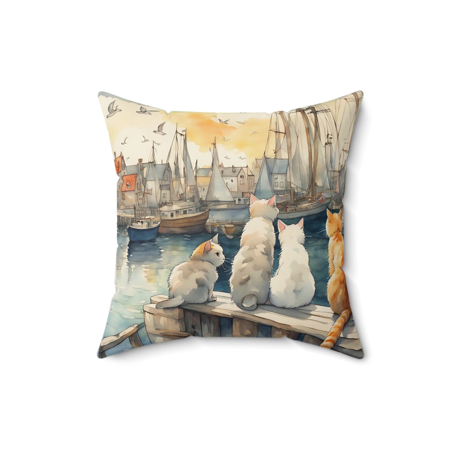 Cats And The City Square Pillow - by Fairyhill Studio