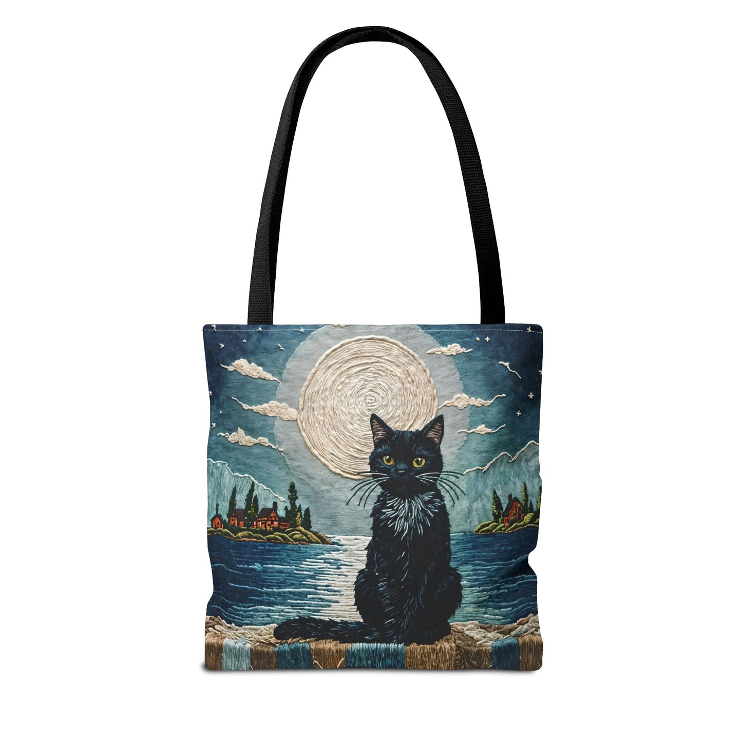 Embroidery Black Cat Tote Bag