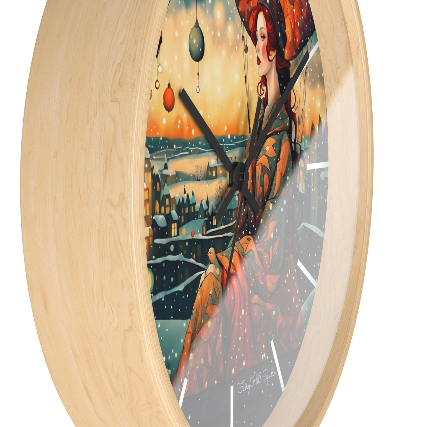 Whimsical City snow Wall Clock, Boho Home Decor, Cat Lover Gift, Cozy Living Room Accessory, Unique Cat Artwork