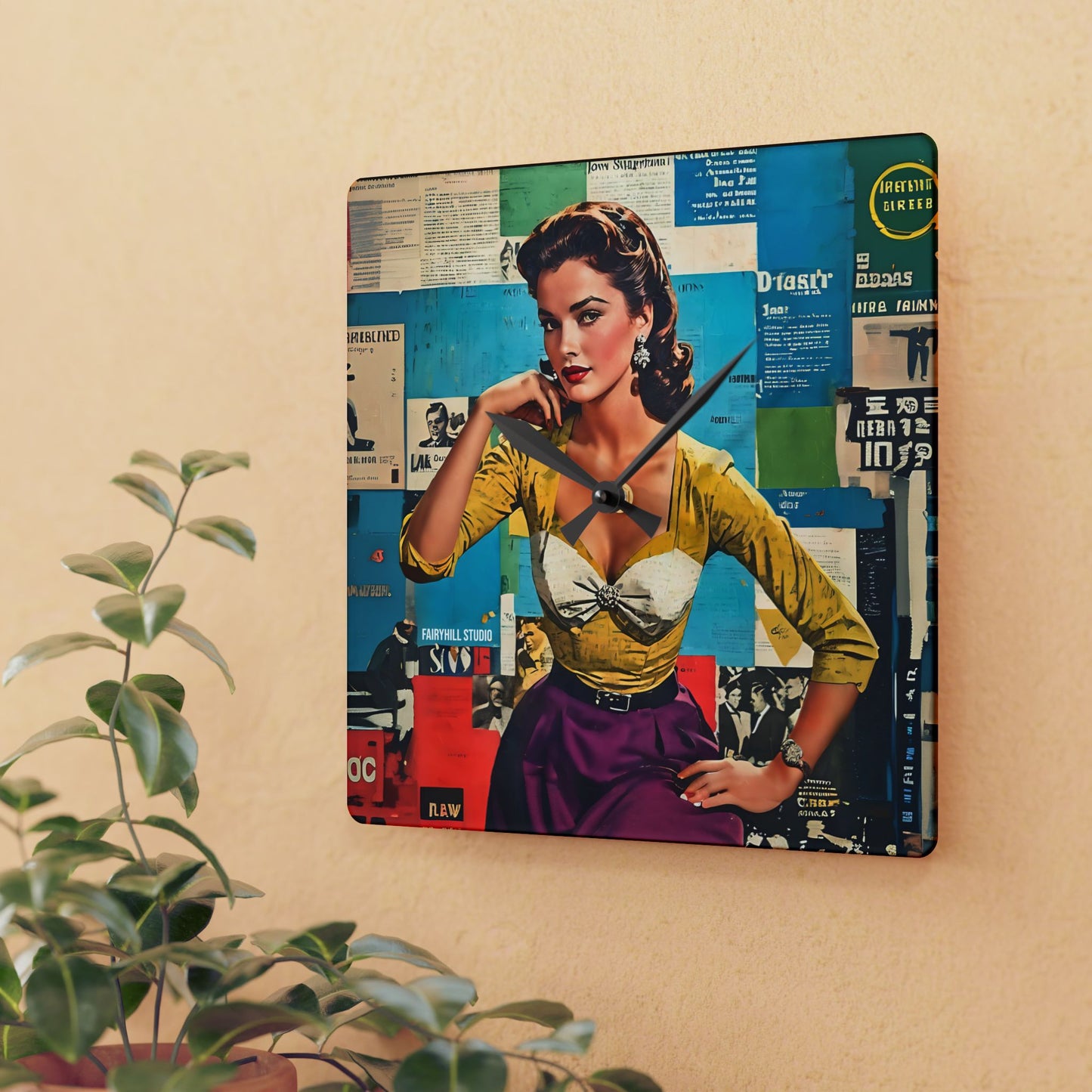 Acrylic Wall Clock - Vintage Hollywood Movie Star Art