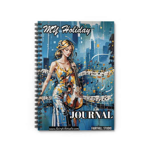 Spiral Notebook Christmas holiday journal with violin ,girl and music  notes - Ruled Line