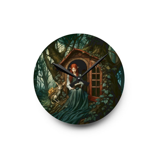 Wall Clock Elf Girl Reading Book