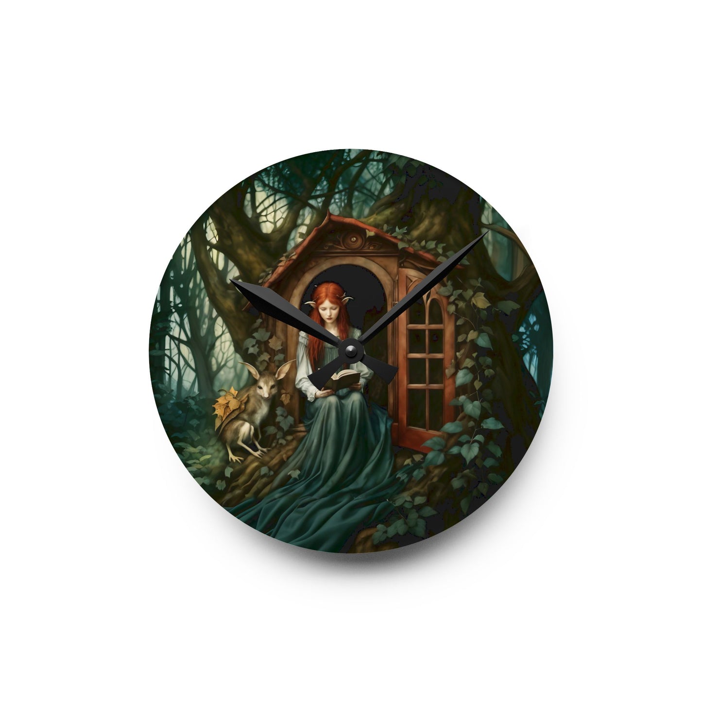 Wall Clock Elf Girl Reading Book