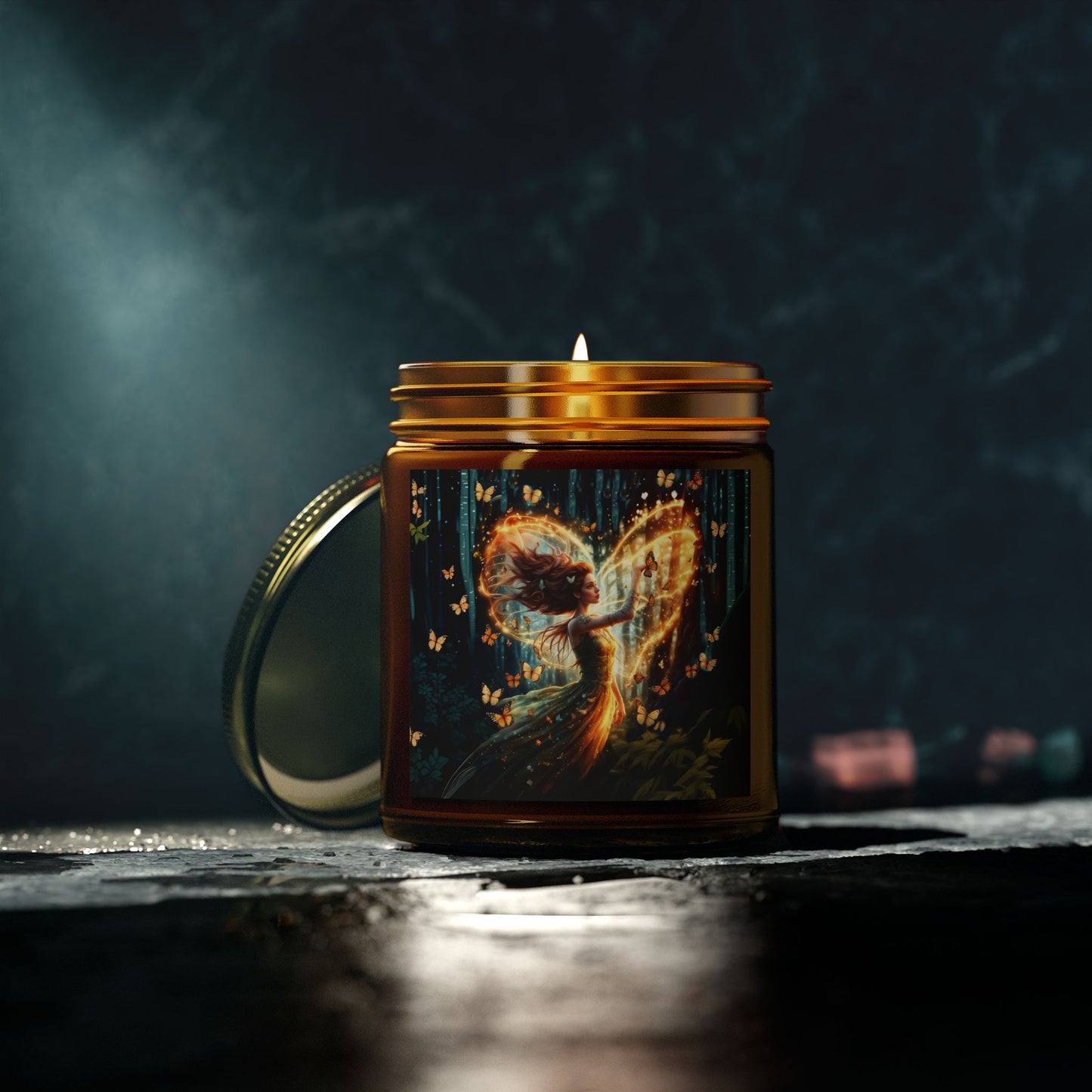 Scented Candle - Garden Fairy with butterflies - Coconut Apricot Wax (4oz, 9oz)