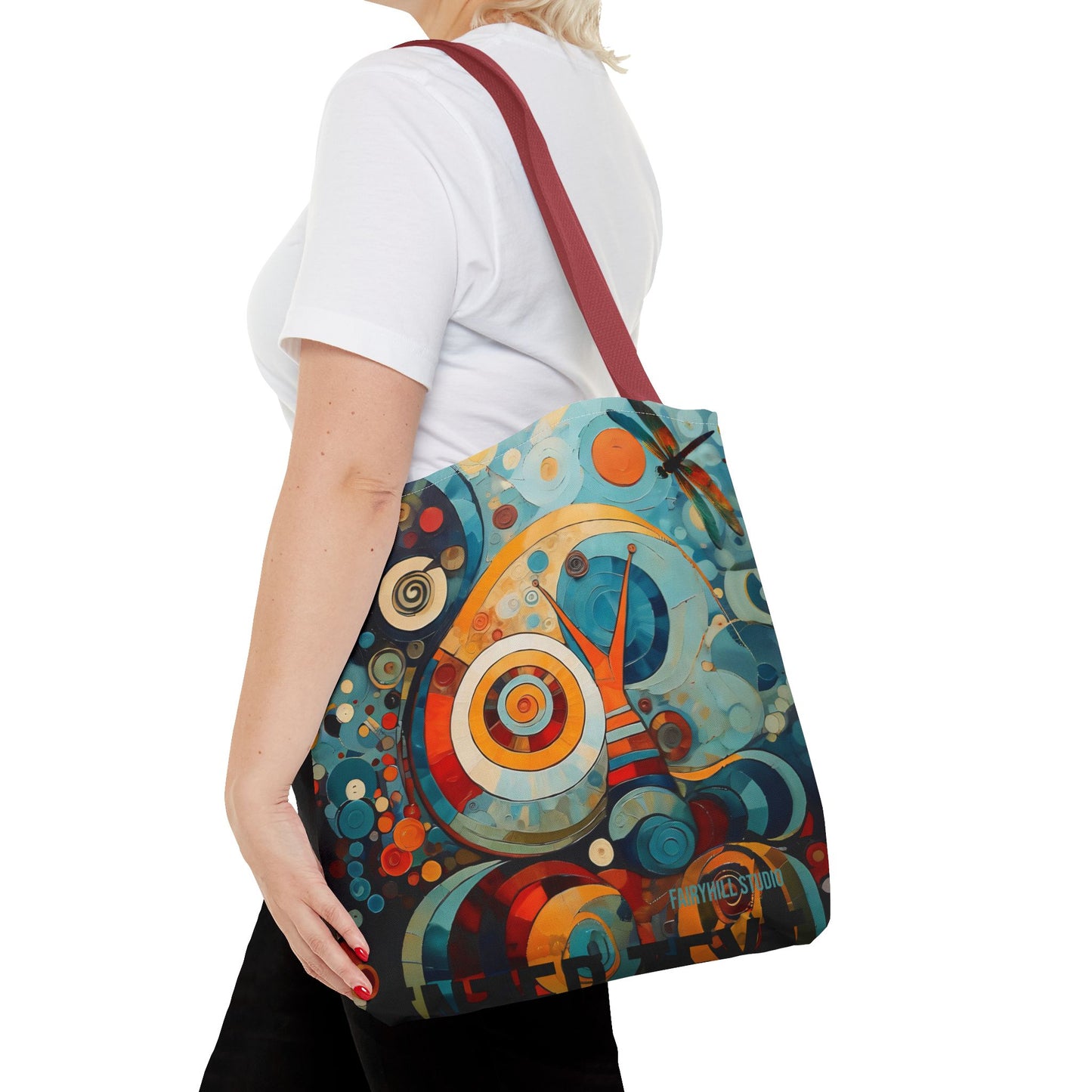 Canvas tote bag Art - Abstract Colorful Snail Dragonfly Circle