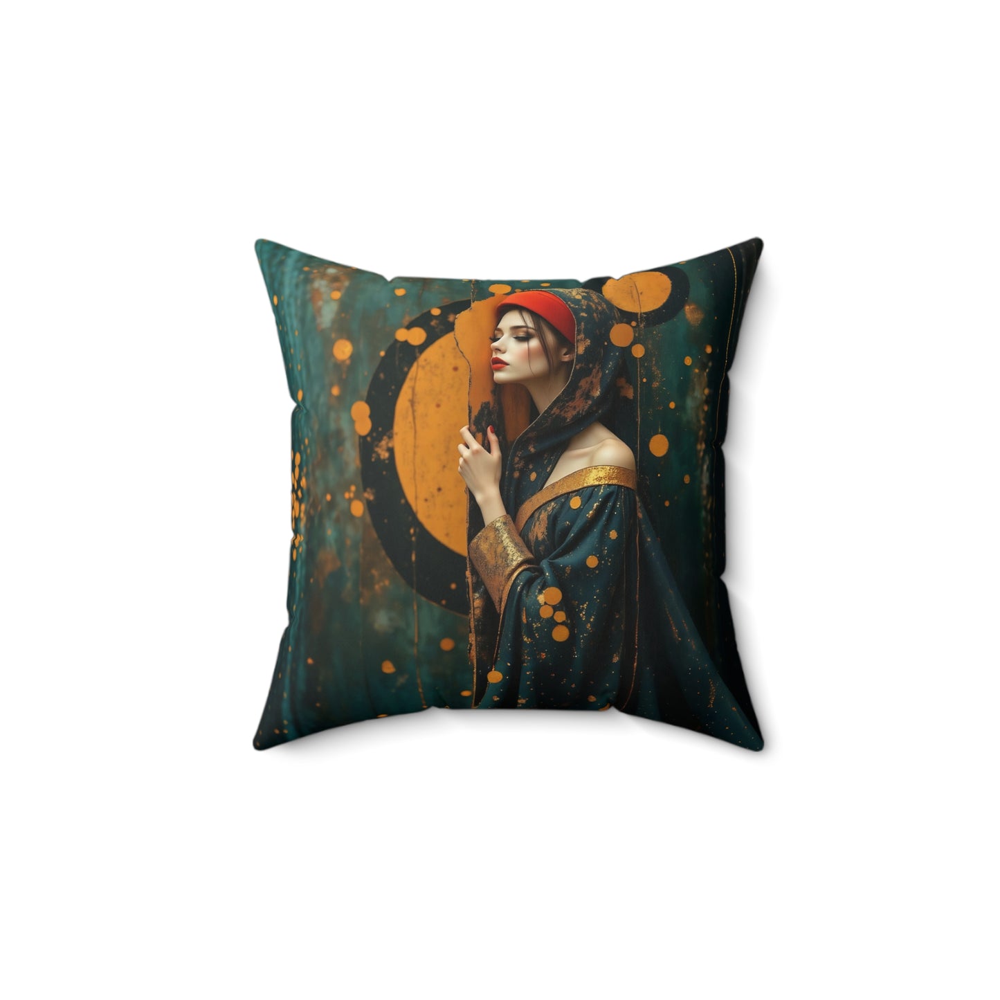 Aurora of the Golden Veil pillow l Square Pillow - by Fairyhill Studio