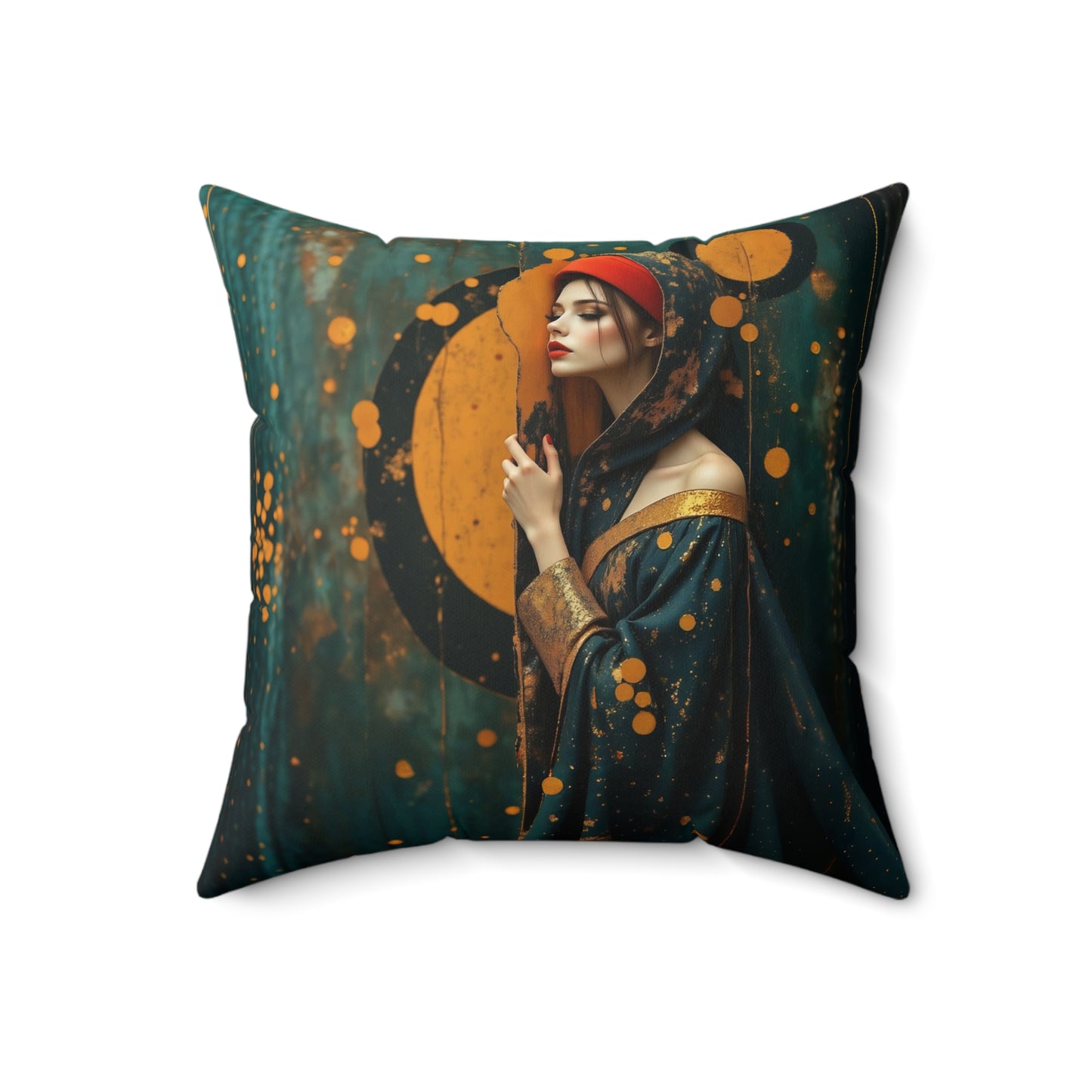 Aurora of the Golden Veil pillow l Square Pillow - by Fairyhill Studio