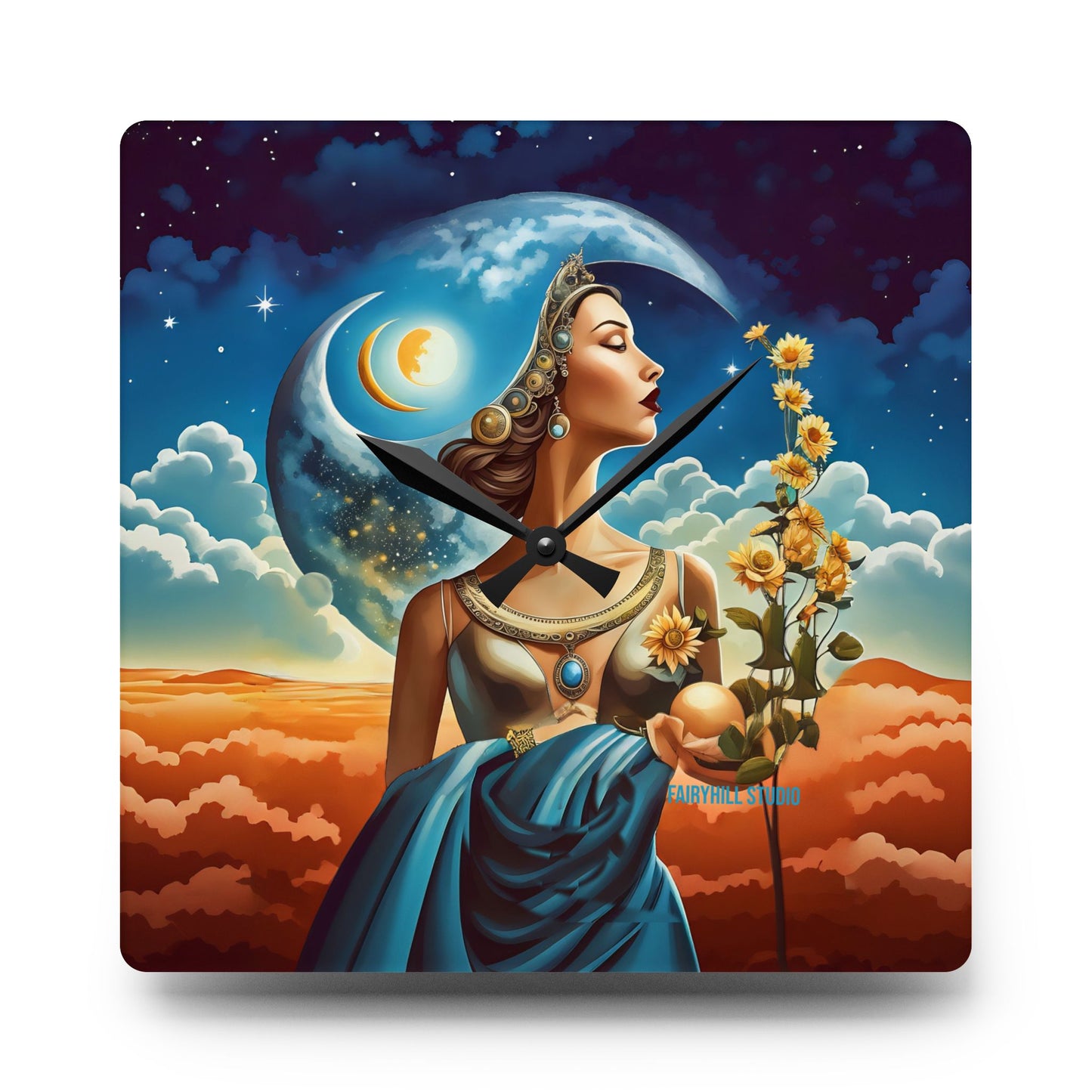 Acrylic Wall Clock Sun,Moon and Stars /Art