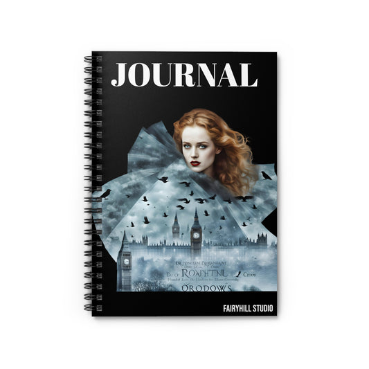 Gothic Fashion Model on London City line background Spiral Notebook