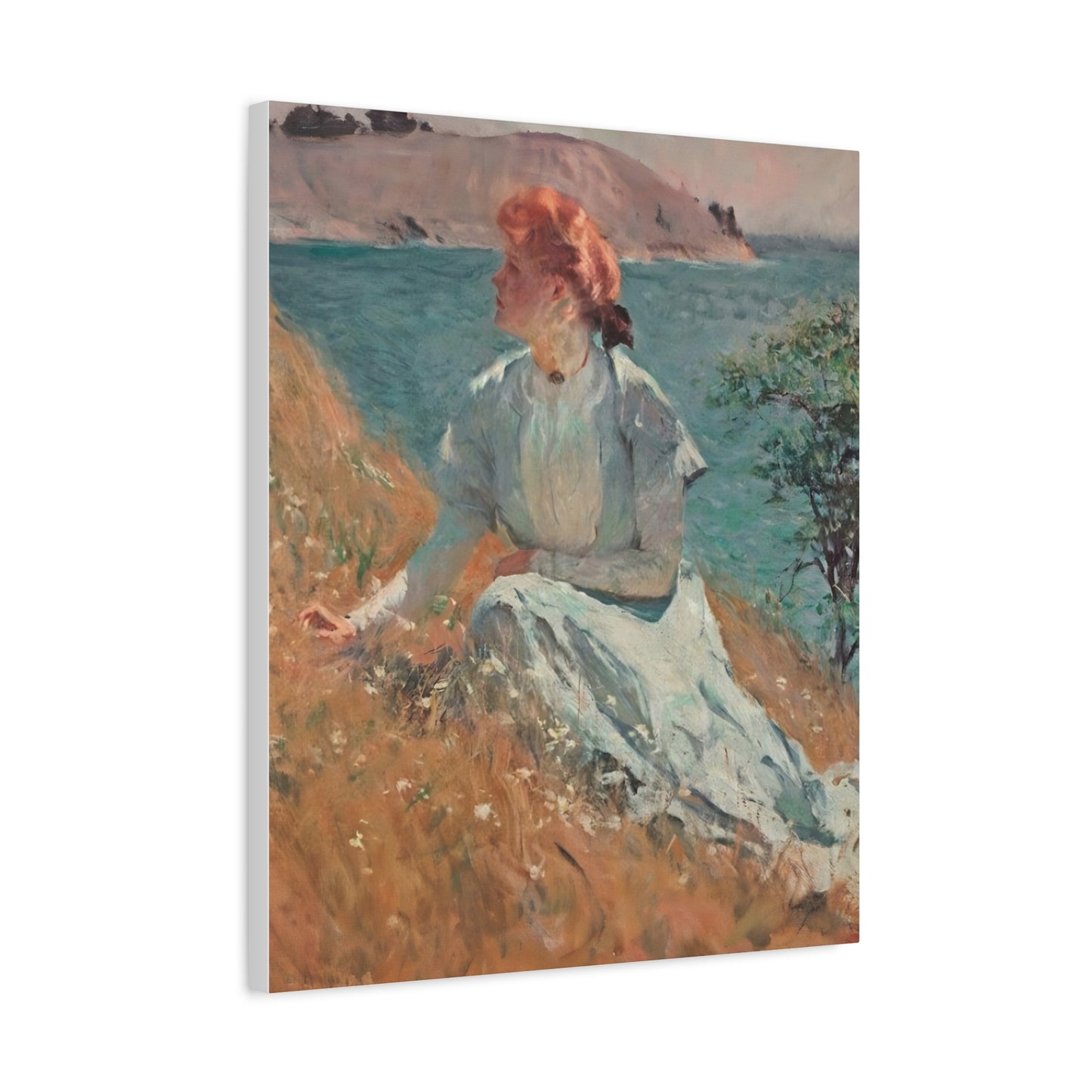 Canvas Art - Monet Style Floral Serenity with Elegant Woman and Flower Basket, Stretched Matte 1 25"
