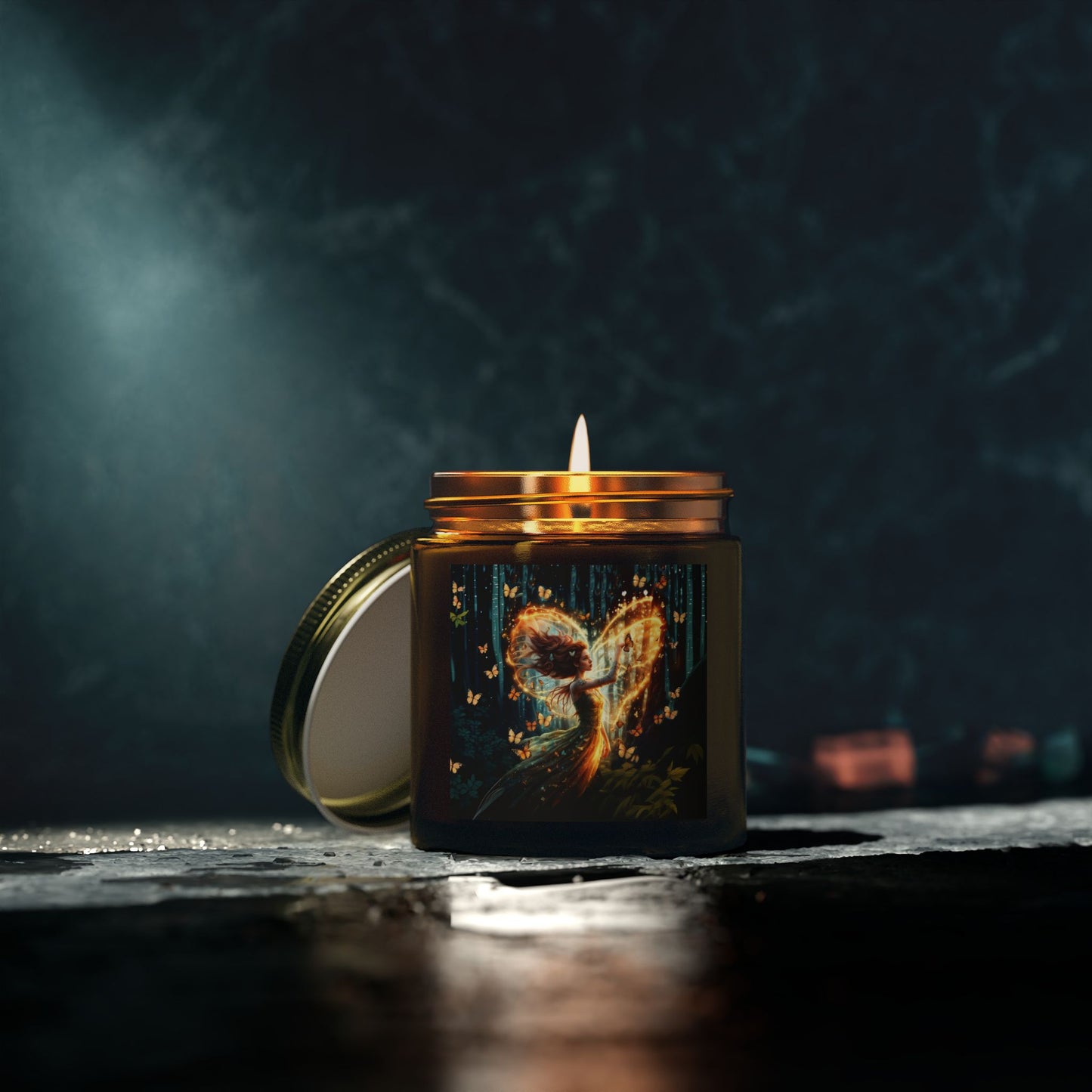 Scented Candle - Garden Fairy with butterflies - Coconut Apricot Wax (4oz, 9oz)