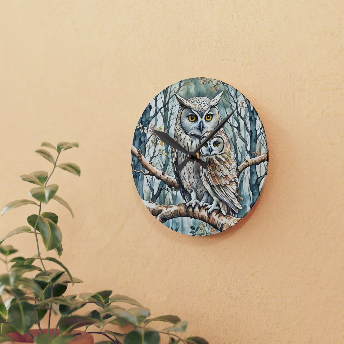 Acrylic Wall Clock Owl Family /Art