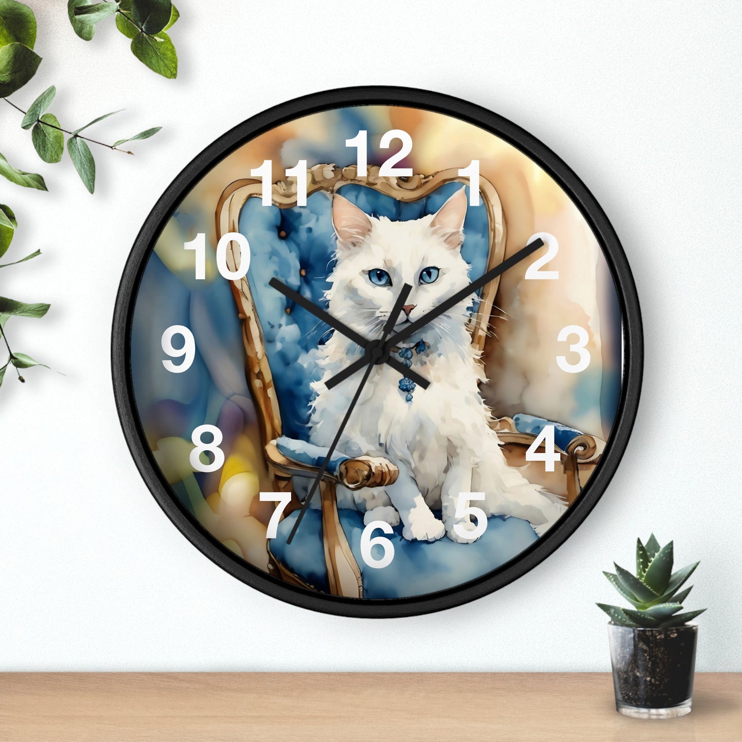 White Cat Lovers Wall Clock