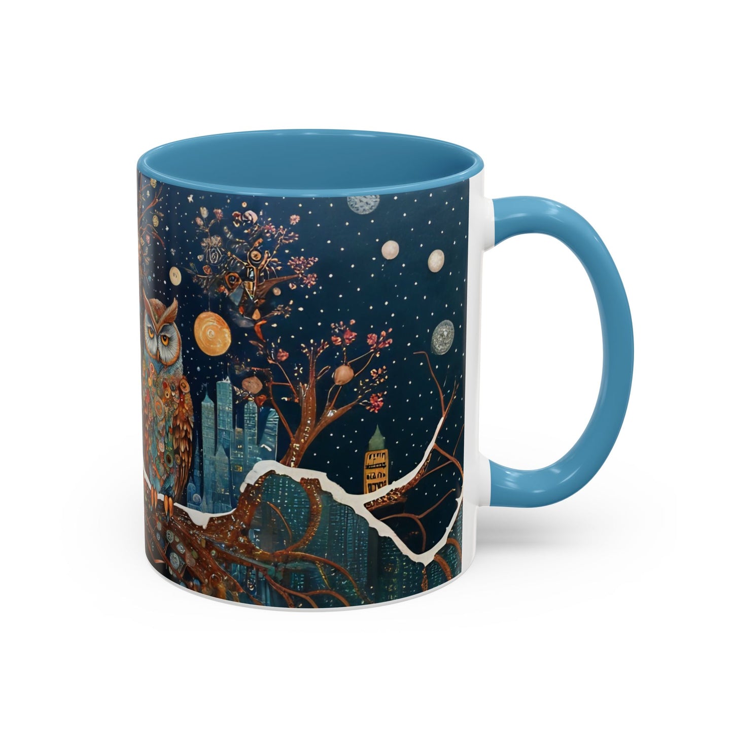 Accent Boho Style Night Owl Mug on a Snowy New York Night Coffee Mug (11, 15oz)