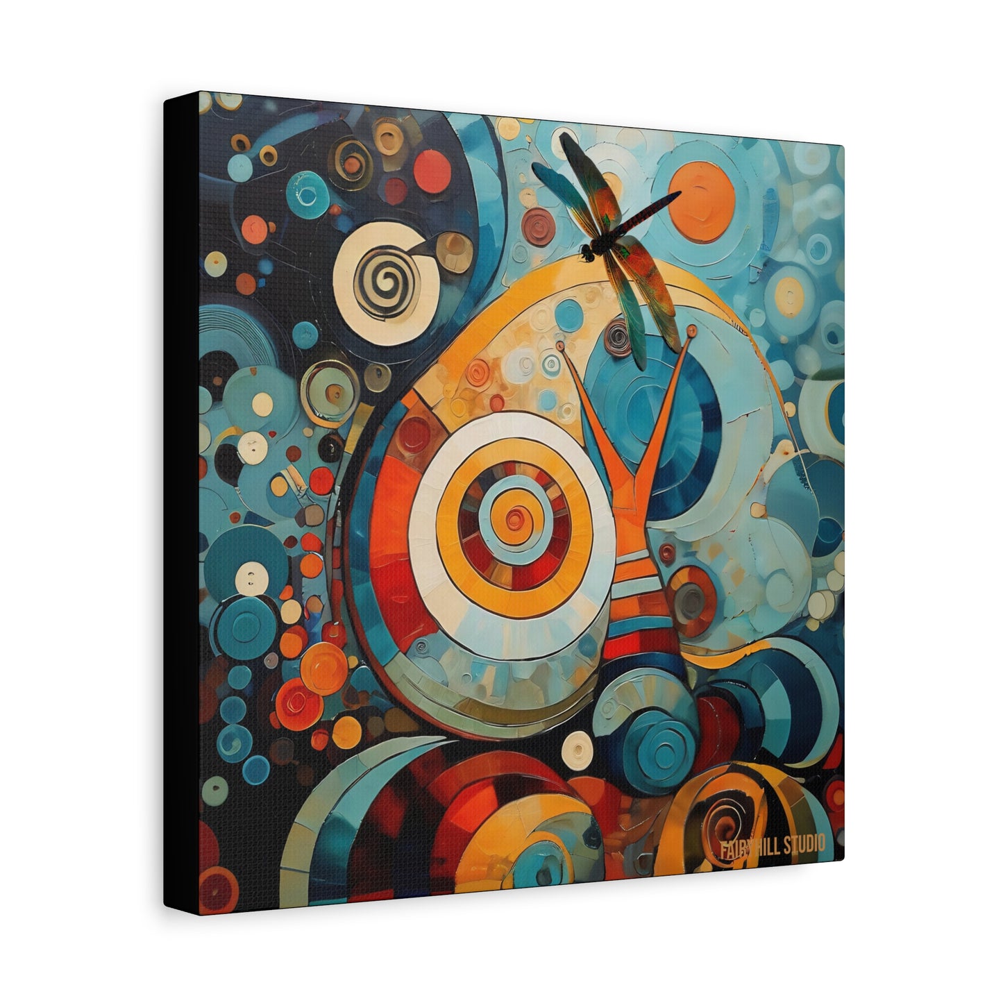 Abstract Colorful Snail Dragonfly Circle Canvas Wall Art