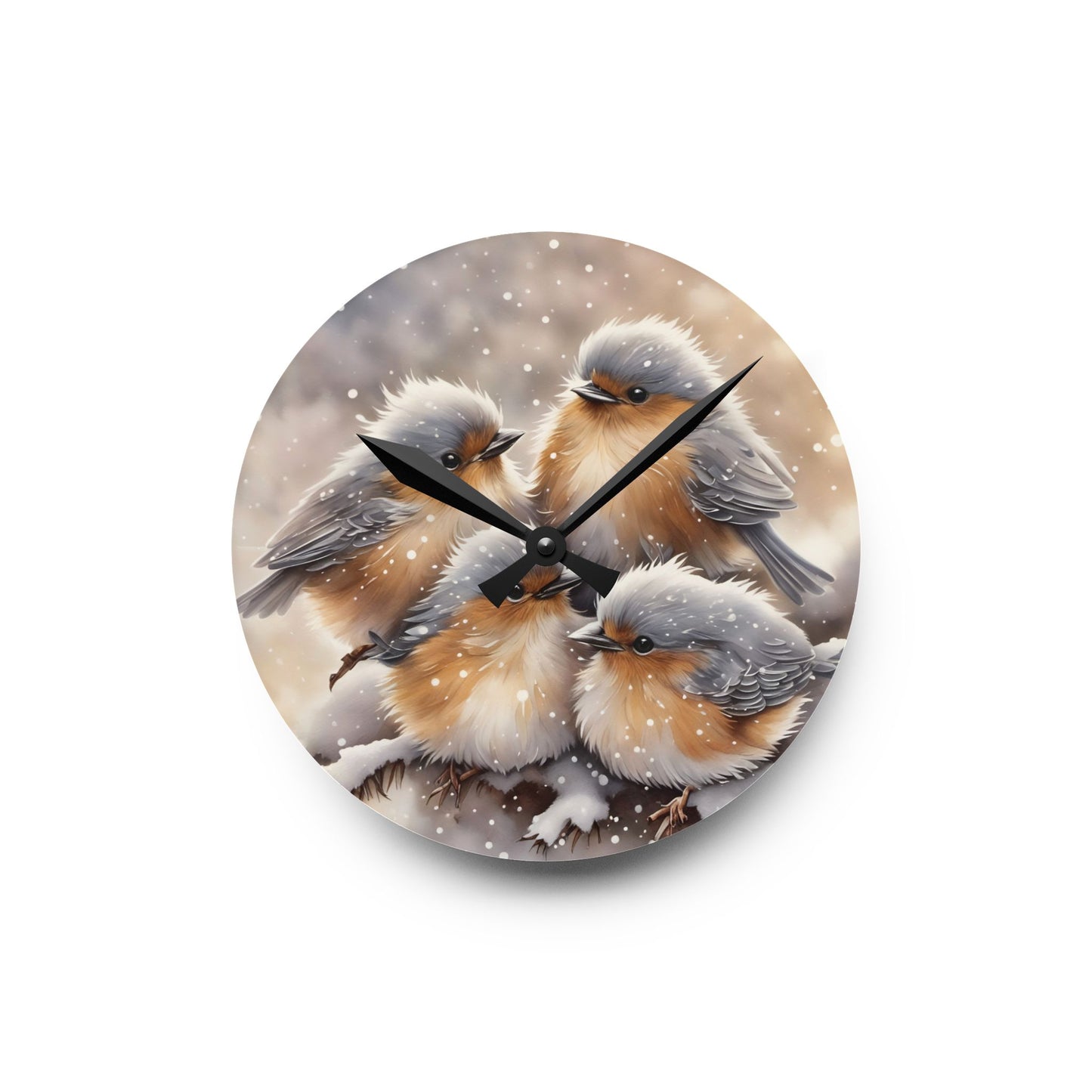 Winter Birds Acrylic Wall Clock