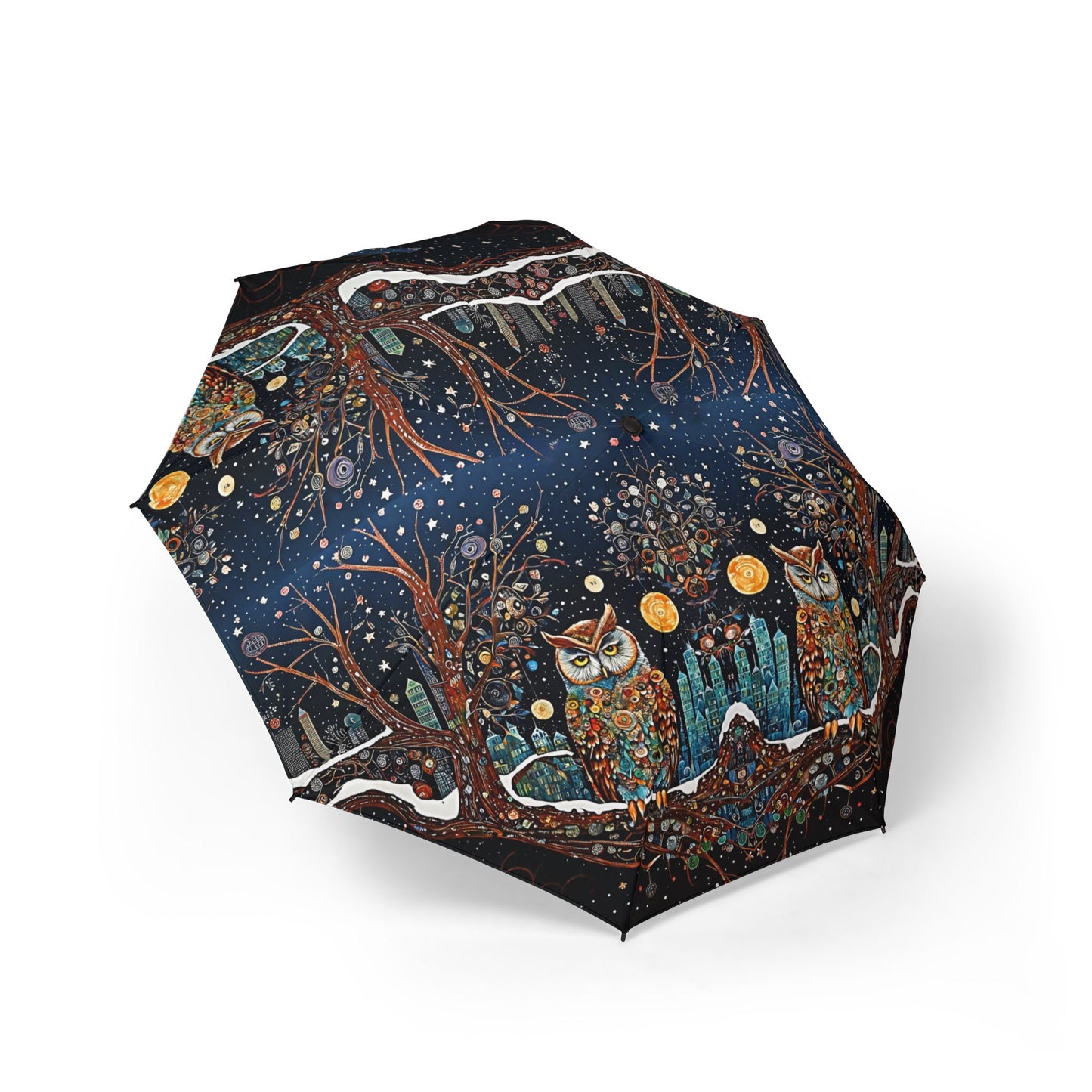 Night Owl Design Semi-Automatic Foldable Umbrella, Unique Rain Gear, Gift for Nature Lovers, Stylish Outdoor Accessory, Floral Print
