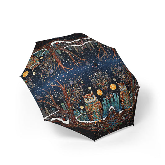 Night Owl Design Semi-Automatic Foldable Umbrella, Unique Rain Gear, Gift for Nature Lovers, Stylish Outdoor Accessory, Floral Print