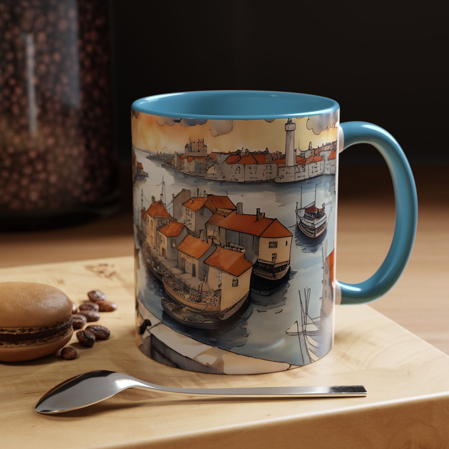 Girl with Black cat on a roof top Art-Themed Coffee Mug - 11 & 15oz Accent Mug for Musroom Fsiry Lovers