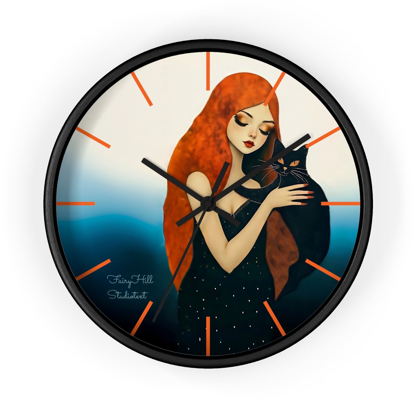 Whimsical Cat Embrace Wall Clock, Boho Home Decor, Cat Lover Gift, Cozy Living Room Accessory, Unique Cat Artwork