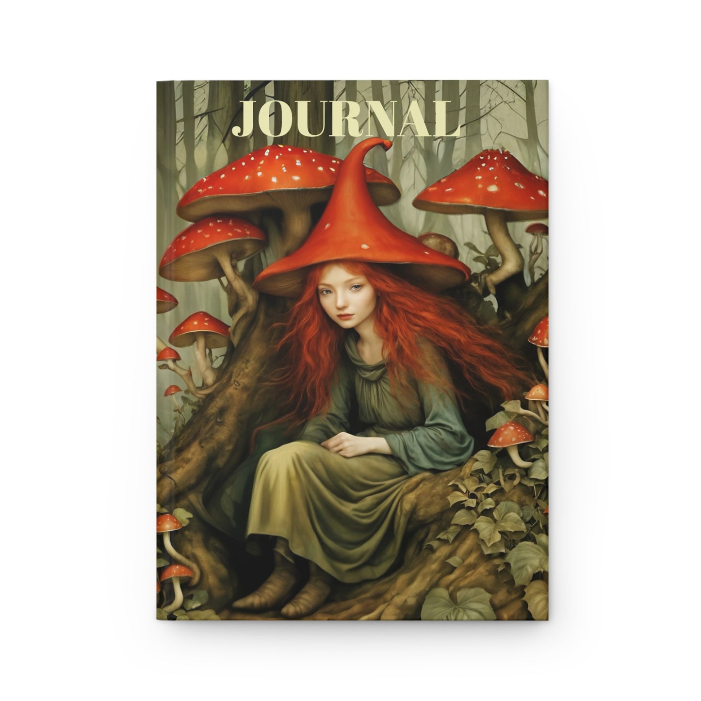 Hardcover Journal Matte - Red Mushroom Fairy Art in Forest