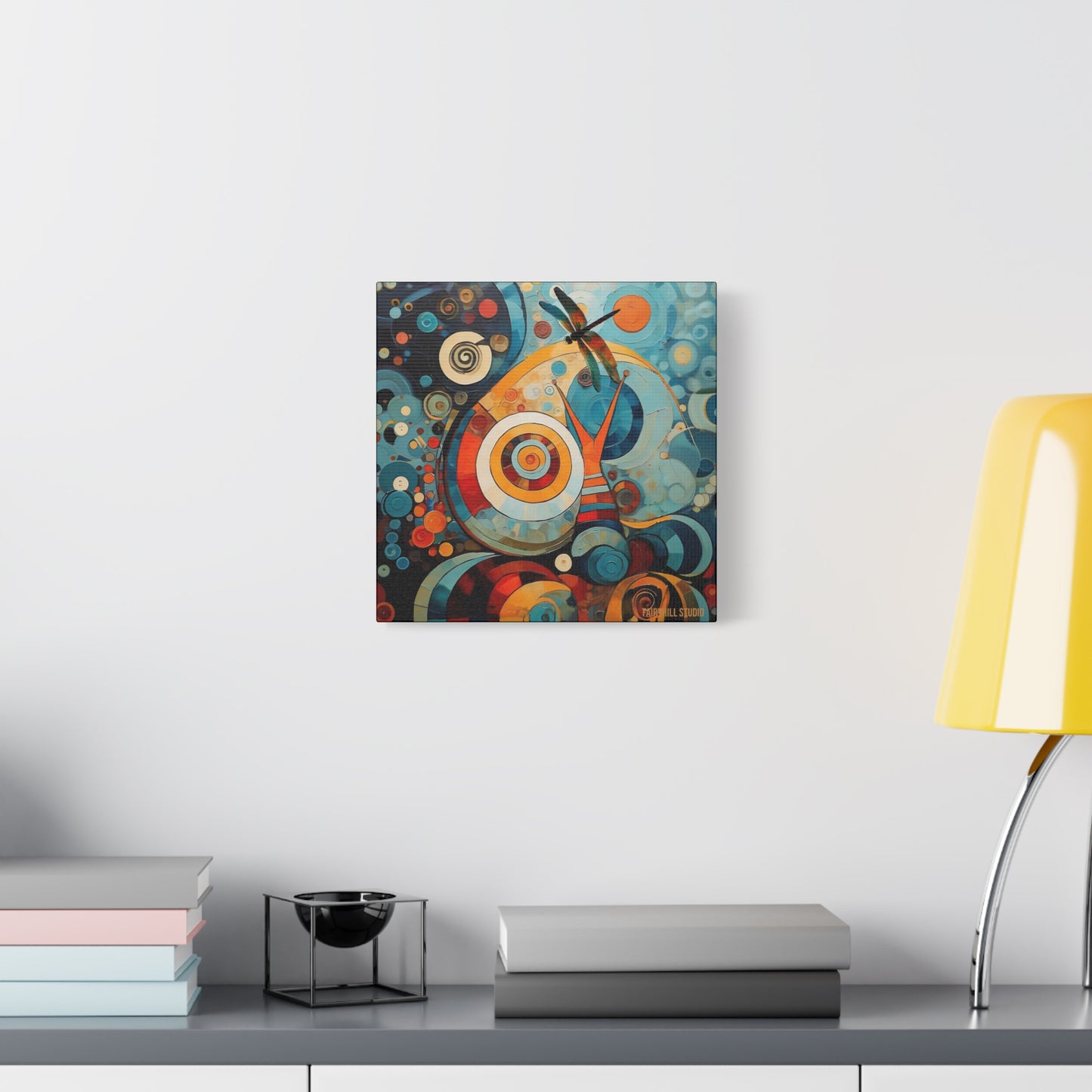 Abstract Colorful Snail Dragonfly Circle Canvas Wall Art