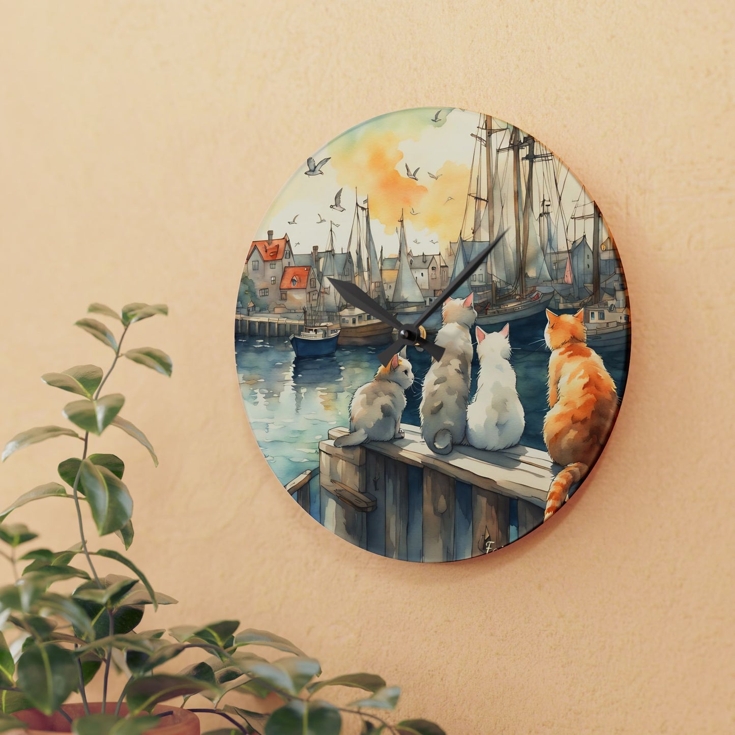 Cats And The City  - by Fairyhill Studio  Wall clock  Gift   Acrylic Wall Clock