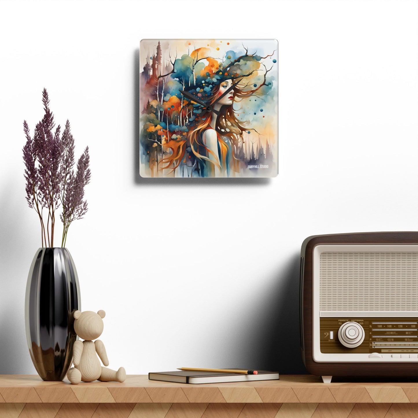 Acrylic Wall Clock Rainbow Dreams Art by Fairyhill studio