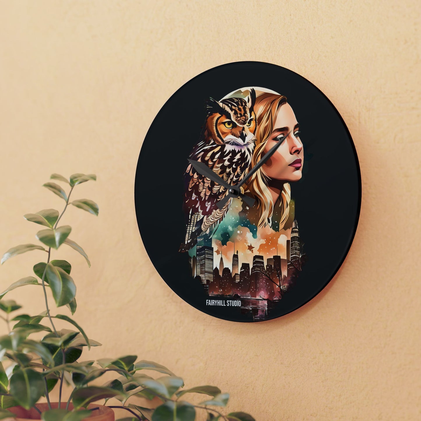 Acrylic Wall Clock -Owl Flaco Newyork Memory of Flaco/Art