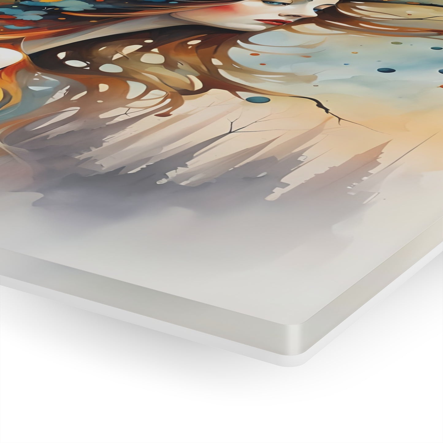 Art Acrylic Prints Beautiful girl with hat in Rainbow colors water color art