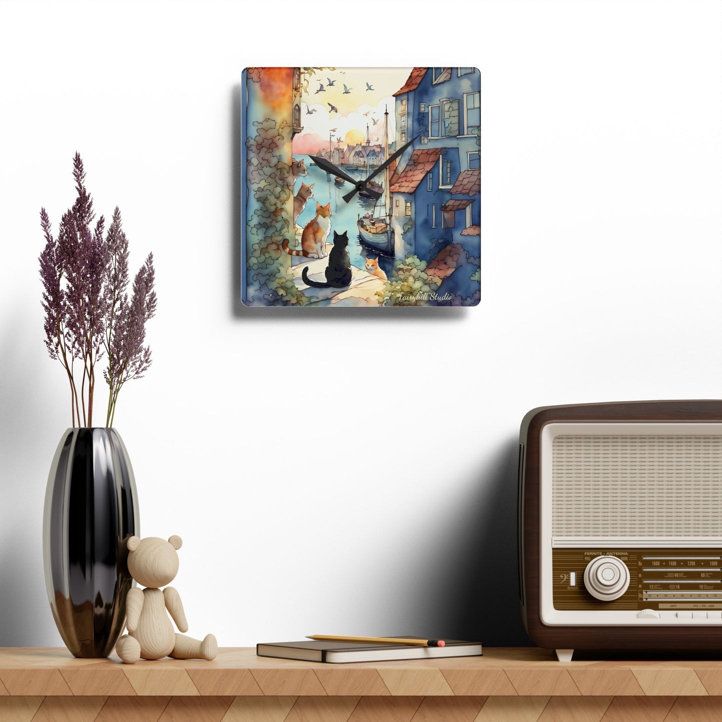 Cats by the Sea - by Fairyhill Studio  Wall clock  Gift   Acrylic Wall Clock