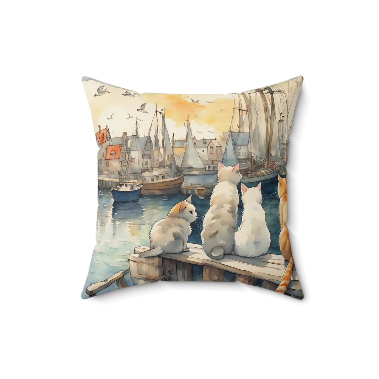 Cats And The City Square Pillow - by Fairyhill Studio